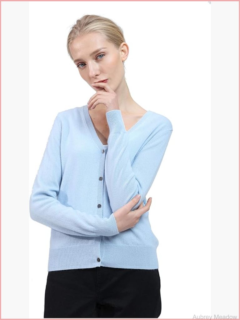 V-Neck Button Front Cardigan Sweater 100% Pure Cashmere